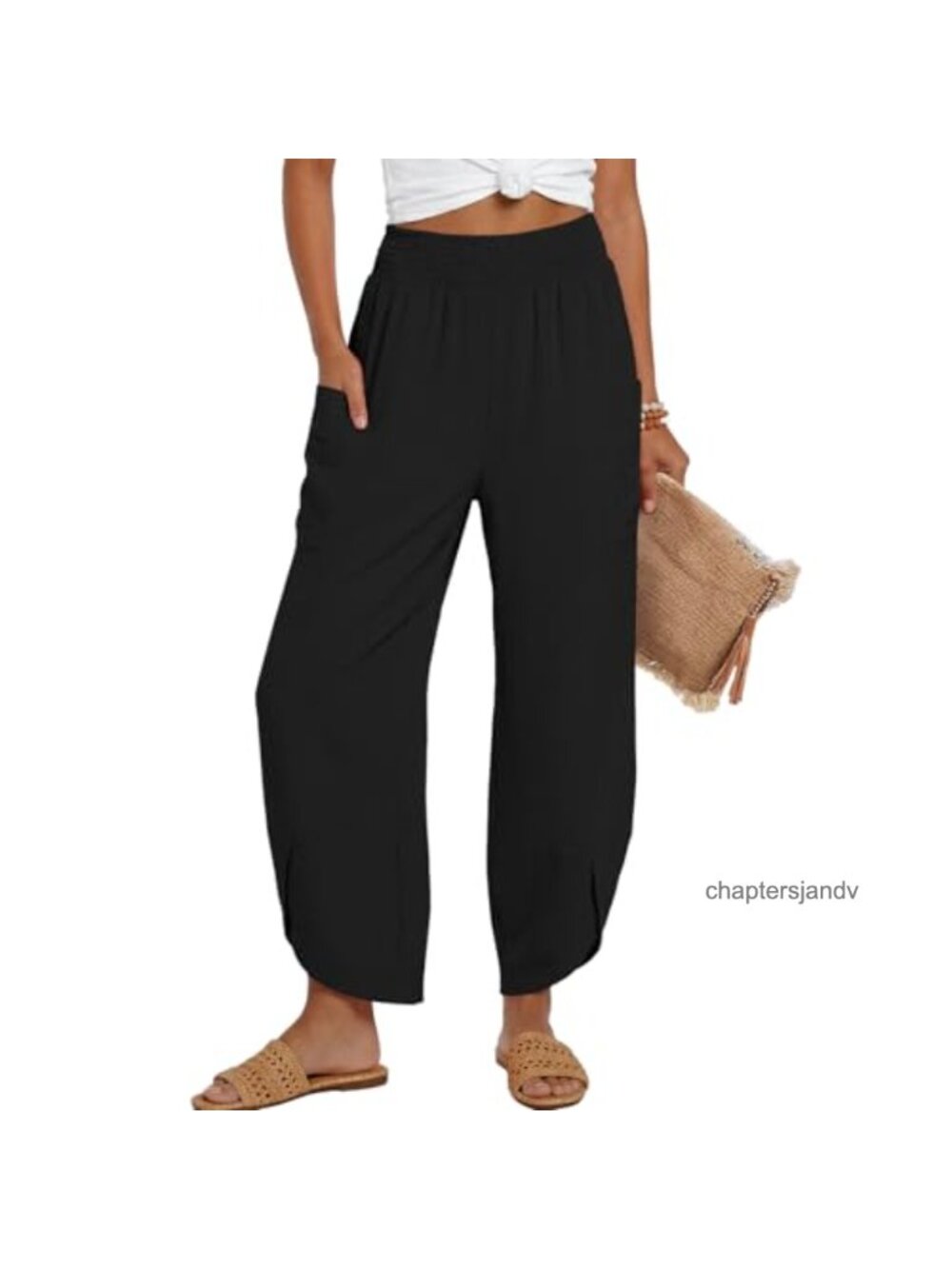 Wide Leg Palazzo Pants High Waisted Smocked Trousers with Pockets